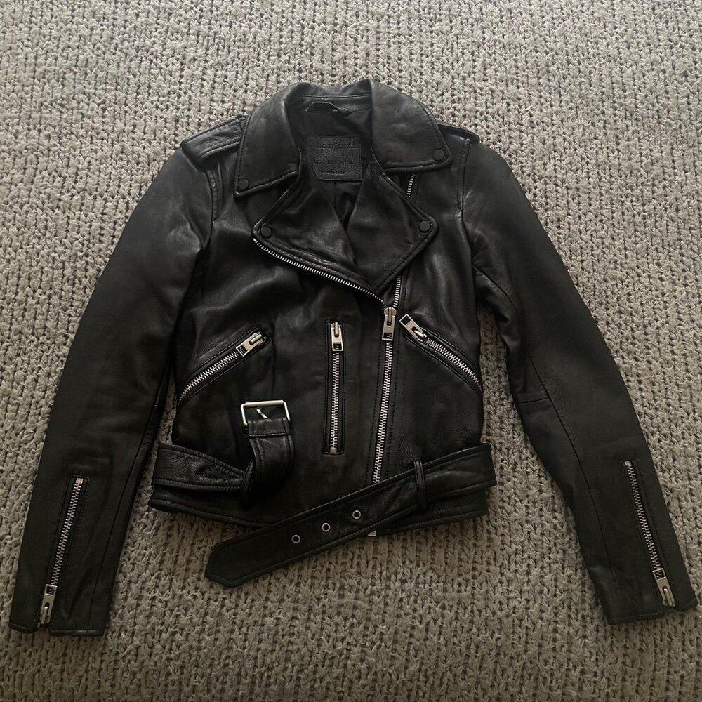 Balfern Belted Hem Leather Biker Jacket